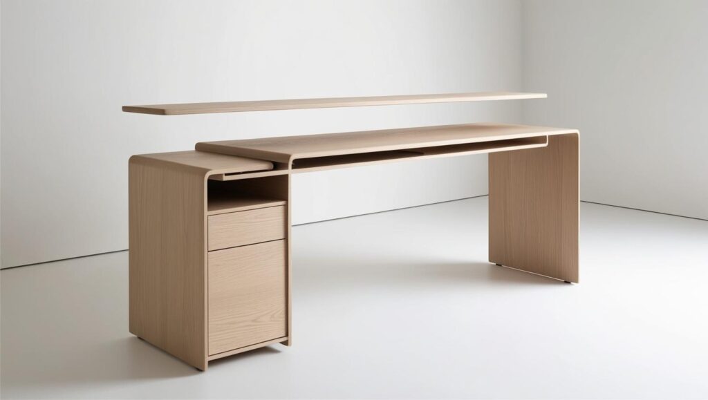 The Minimalist Desk with Floating Shelf and Hidden Storage