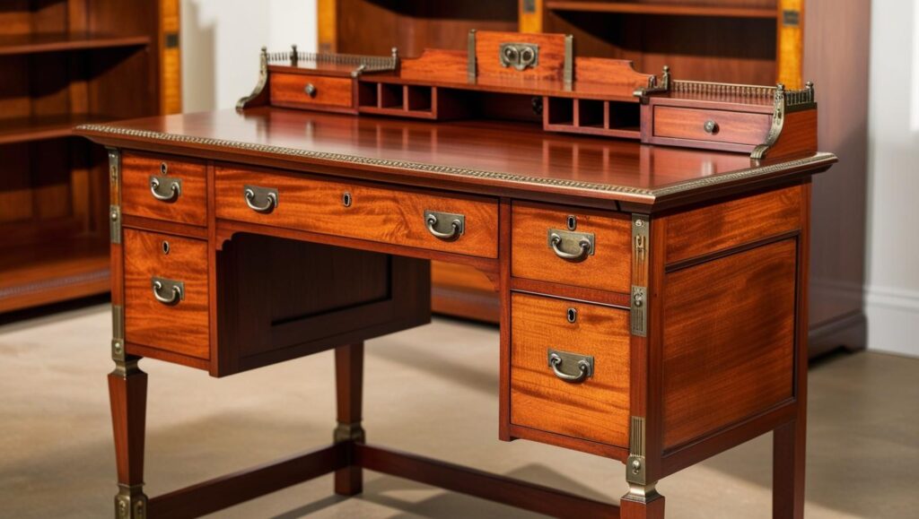 The Vintage-Inspired Desk with Antique Hardware and Built-in Bookcases