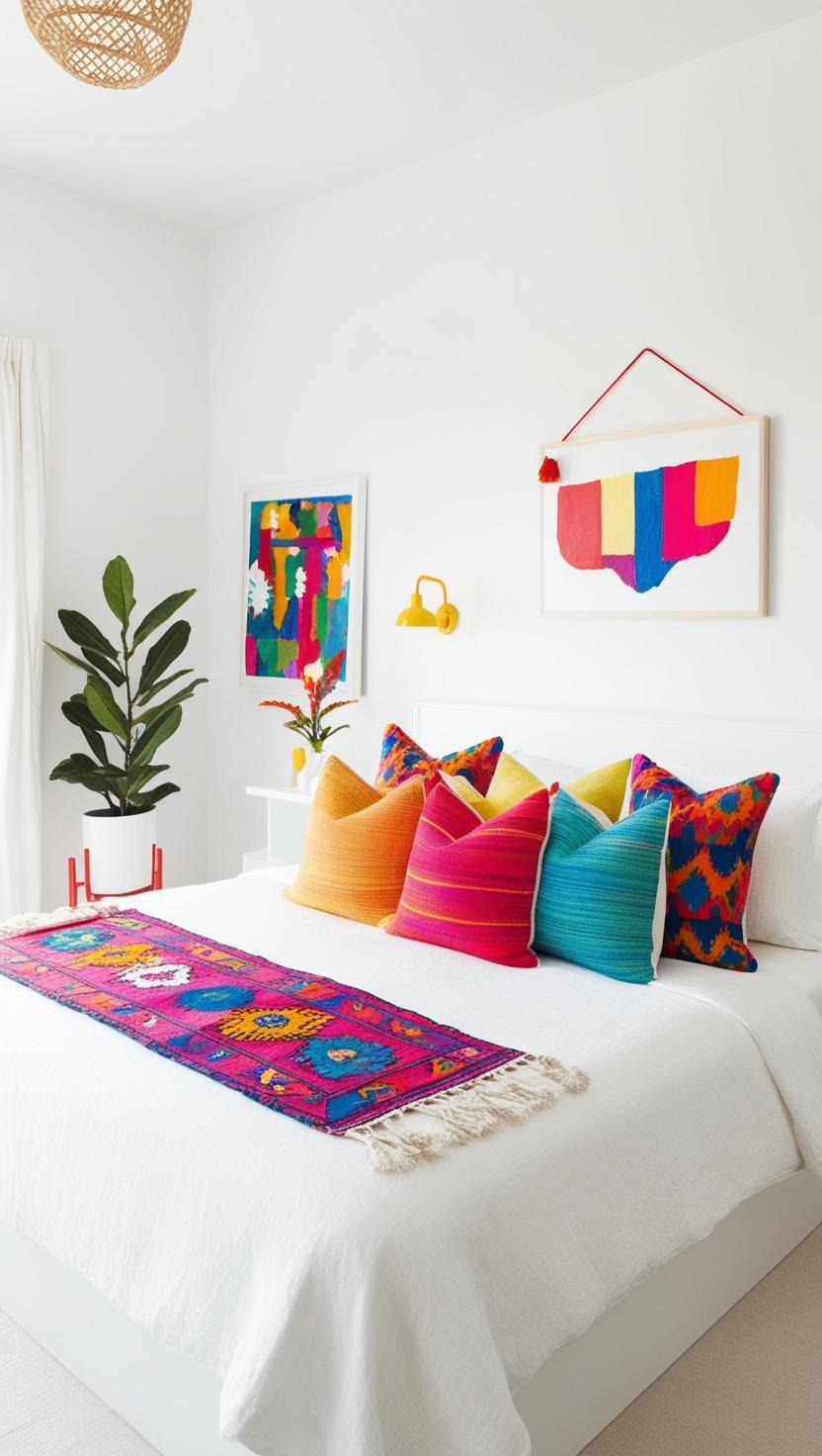 Creative Ways to Add Pops of Color to Your White Bed Deco