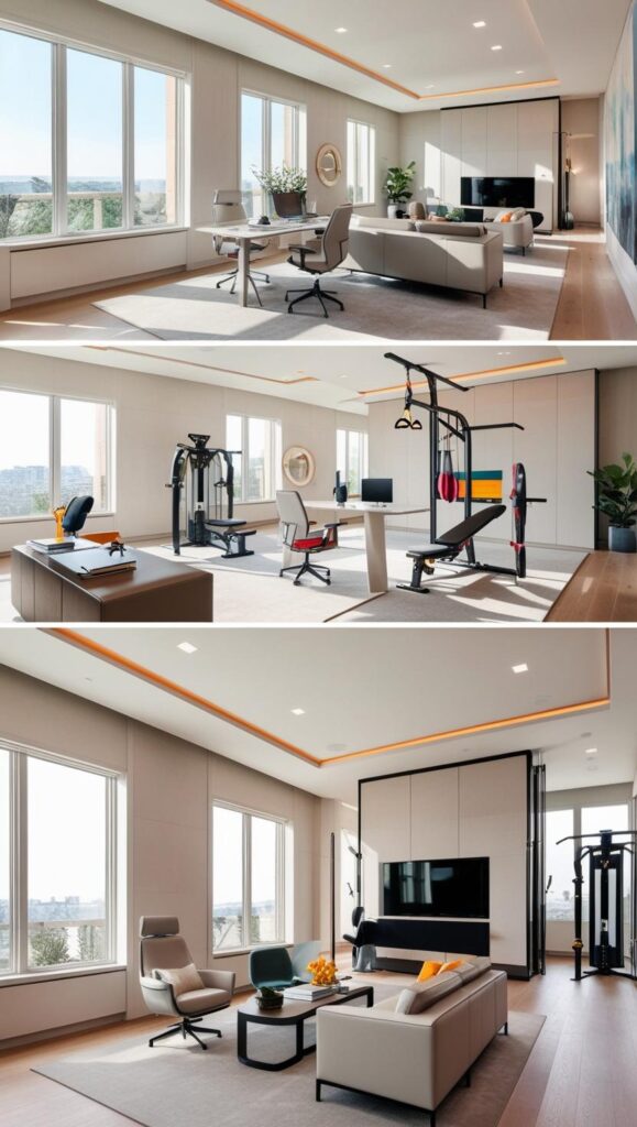 Gorgeous Home Office Gym Combo Layout