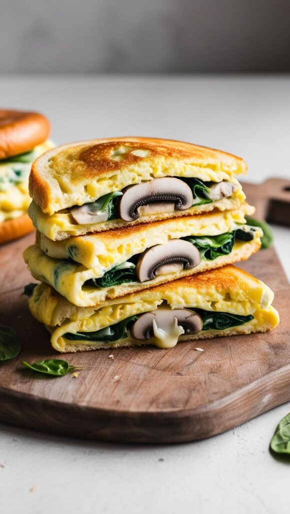 Mushroom and Spinach Omelette Sandwich