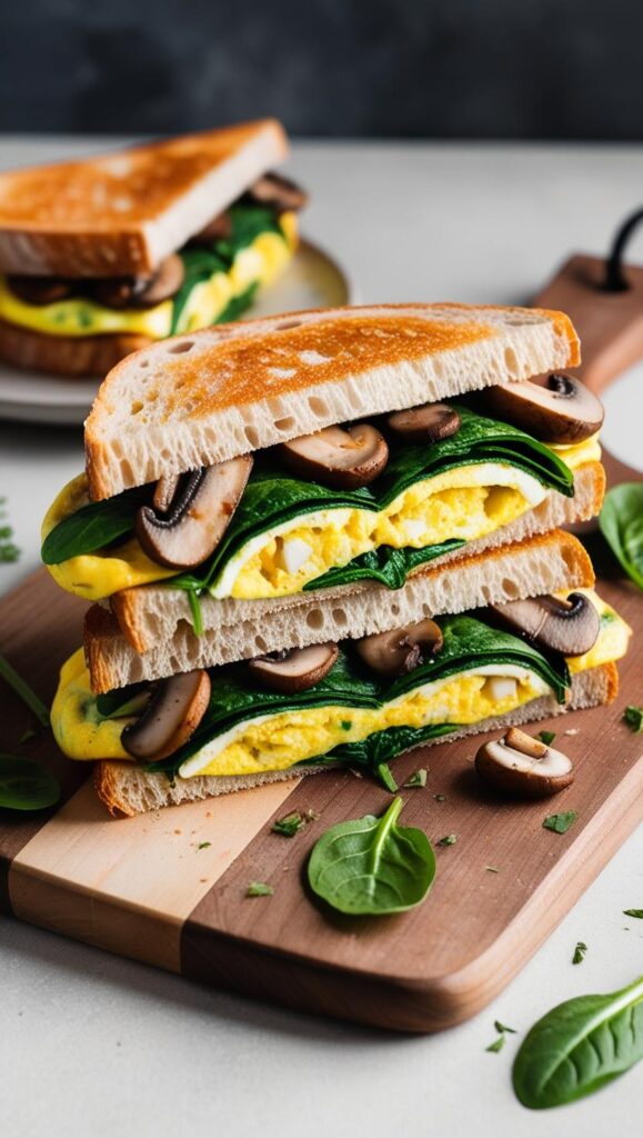 Mushroom and Spinach Omelette Sandwich