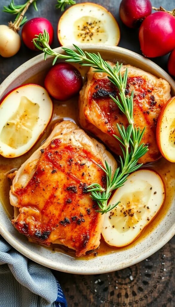 Roasted Radishes and Chicken Thighs with Rosemary