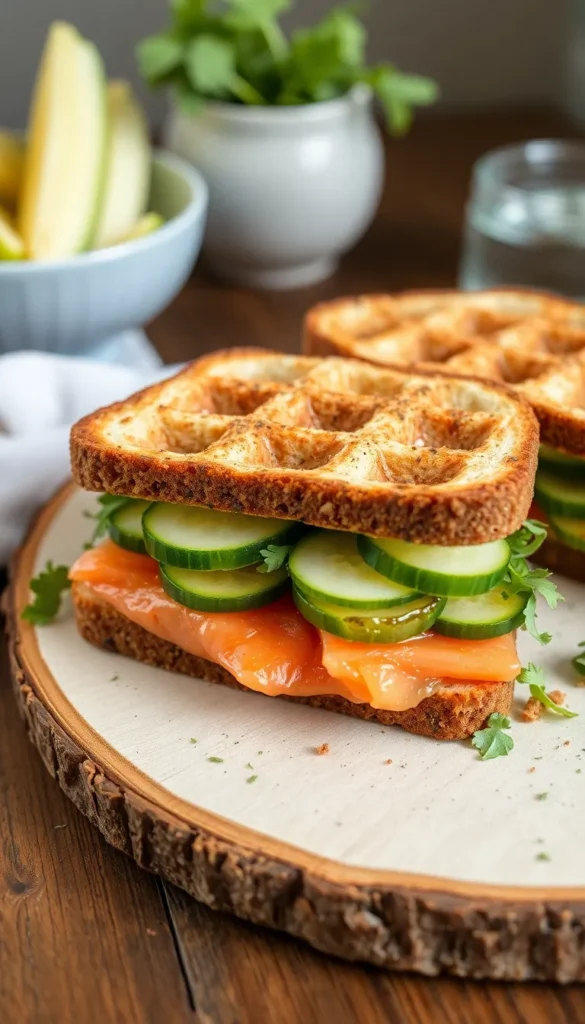 Smoked Salmon and Cucumber Chaffle Sandwich